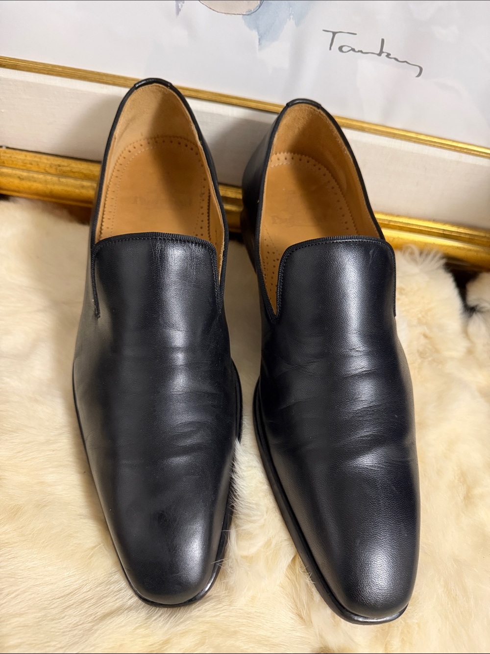 Paul Stuart Black Leather Slip-On Loafers